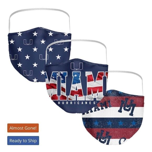 Miami Hurricanes Fanatics Face Covering 3-Pack - Picture 1 of 5